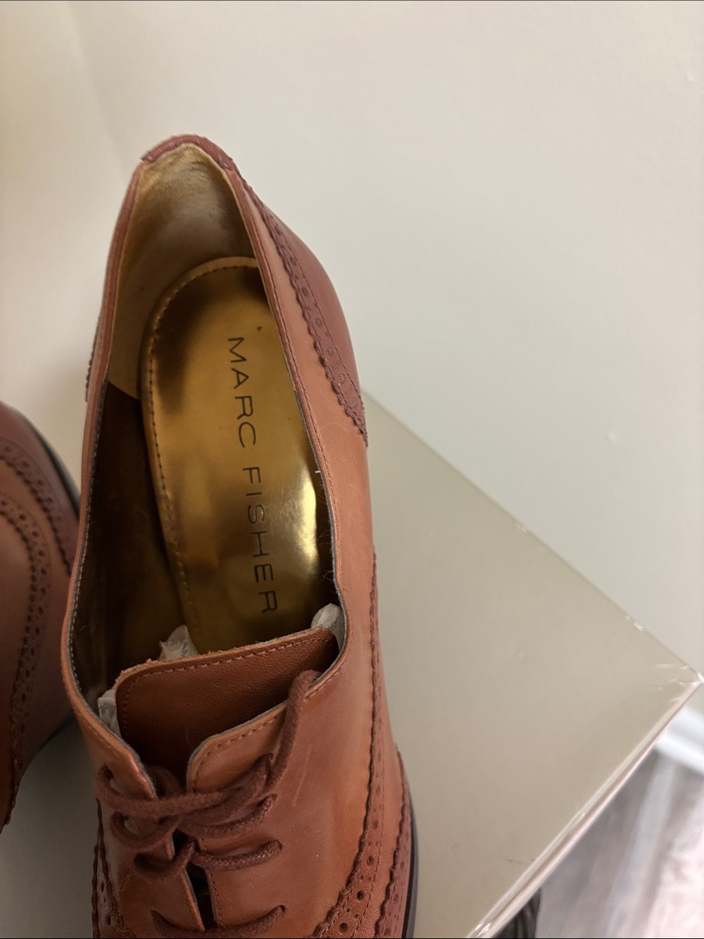 Marc Fisher Leather Lace-Up Oxford Heels in Cognac - Picture 6 of 6